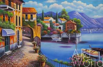 Картина маслом "Средиземноморский дворик на фоне гор" Артворлд.ру