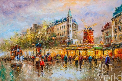 картина масло холст Пейзаж Парижа Антуана Бланшара "Le Moulin Rouge", копия Кристины Виверс, Бланшар Антуан Артворлд.ру