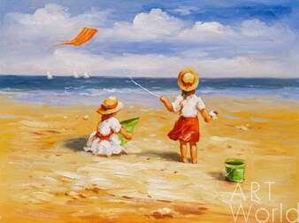 Картина в детскую "Дети на пляже. За бумажным змеем" Артворлд.ру