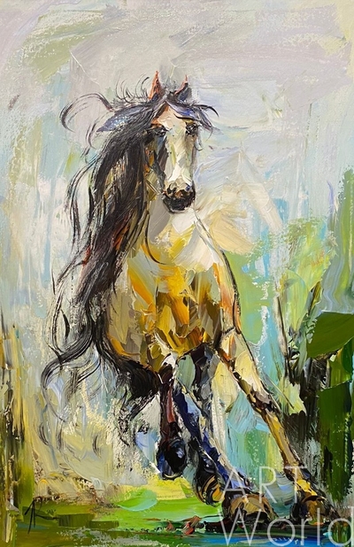 картина масло холст Картина маслом "Белая лошадь", Родригес Хосе, LegacyArt Артворлд.ру