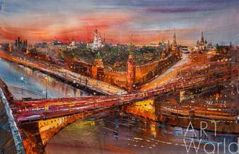 Картина маслом "Москва горит огнями...Вид на Каменный мост и Кремль" Артворлд.ру