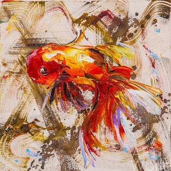 Картина маслом "Золотая рыбка на удачу N2" Артворлд.ру