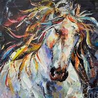 Картина маслом "Белый конь с огненной гривой" Артворлд.ру