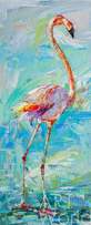 Картина маслом "Фламинго. Прогулка по берегу" Артворлд.ру