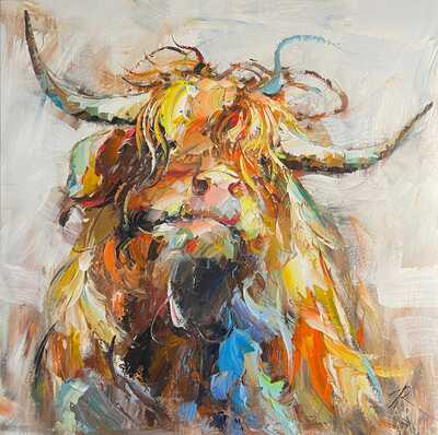 картина масло холст Картина маслом "Шотландский бычок", Родригес Хосе, LegacyArt Артворлд.ру
