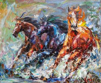 Картина маслом "Тройка лошадей. Галоп" Артворлд.ру