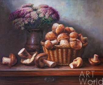 Картина маслом "Натюрморт с белыми грибами в корзине" Артворлд.ру