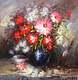 картина масло холст Букет с красными цветами в синей вазе, Влодарчик Анджей, LegacyArt