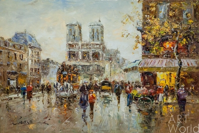 картина масло холст Пейзаж Парижа Антуана Бланшара "Place Saint Michel Notre Dame (копия Кристины Виверс) , Бланшар Антуан Артворлд.ру