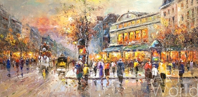 картина масло холст "Пейзаж Le Boulevard Paris (Парижские бульвары, копия Кристины Виверс) ", Бланшар Антуан Артворлд.ру