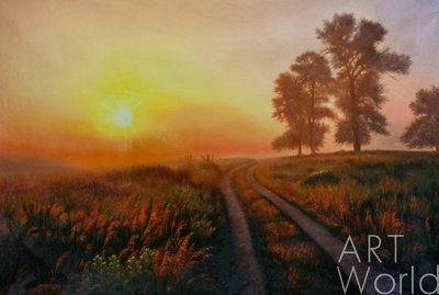 картина масло холст Пейзаж маслом "Туманный рассвет", Савелий Камский, LegacyArt