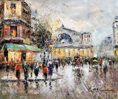 картина масло холст Пейзаж Парижа Антуана Бланшара "Le Gare de l'Est Boulevard" (копия Кристины Виверс), Бланшар Антуан Артворлд.ру