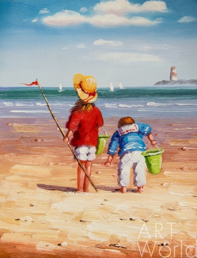 картина масло холст Картина в детскую "Дети на пляже (N11)" , Потапова Мария Артворлд.ру