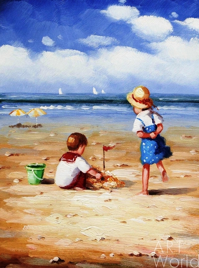 картина масло холст Картина в детскую "Дети на пляже (N12)" , Потапова Мария Артворлд.ру
