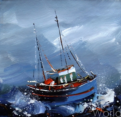 картина масло холст Морской пейзаж маслом "Рыбачья лодка в море", Родригес Хосе, LegacyArt Артворлд.ру