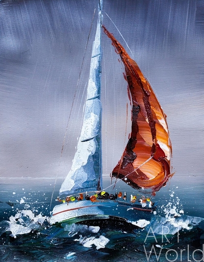 картина масло холст Морской пейзаж маслом "Яхта. На всех парусах", Родригес Хосе, LegacyArt Артворлд.ру