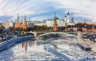 Пейзаж маслом "Москва ранней весной. Вид на Кремль" Артворлд.ру