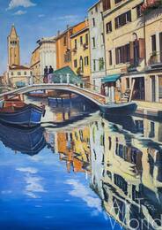 Картина маслом "Венецианский пейзаж. Каналы и лодки N2" Артворлд.ру
