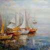 картина масло холст Пейзаж морской маслом "Лодки в утреннем заливе N2", Виверс Кристина, LegacyArt