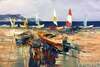 картина масло холст Пейзаж морской маслом "Разноцветные лодки на пляже N2", Виверс Кристина, LegacyArt