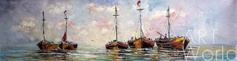 Картина маслом "Пейзаж с лодками на тихой воде" Артворлд.ру