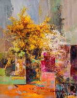 Картина маслом "Цветочная абстракция с жёлтым букетом" Артворлд.ру