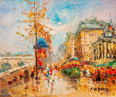 картина масло холст Пейзаж Парижа Антуана Бланшара "La Gare Dorleans et le Quai Dorsay", копия Кристины Виверс, Бланшар Антуан Артворлд.ру