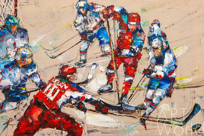 картина масло холст Картина маслом "Хоккей. Забивая шайбу", Родригес Хосе, LegacyArt Артворлд.ру
