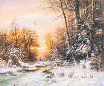 Картина маслом "В лучах зимнего солнца у ручья"  Артворлд.ру