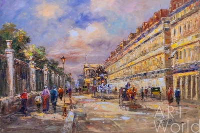 картина масло холст Пейзаж Парижа Антуана Бланшара "Rue de Rivoli", вольная копия Кристины Виверс, Бланшар Антуан Артворлд.ру