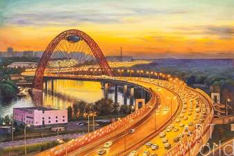 Картина маслом "Живописный мост на закате"  Артворлд.ру