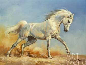 Картина маслом "Белая лошадь. Сила и грация" Артворлд.ру