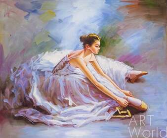 Картина маслом "Балерина. Завязывающая пуанту", вольная копия картины Стефана Пена (Stephen Pan) Артворлд.ру