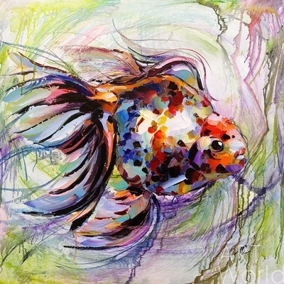 картина масло холст Картина маслом "Золотая рыбка для исполнения желаний. N3", Родригес Хосе, LegacyArt Артворлд.ру