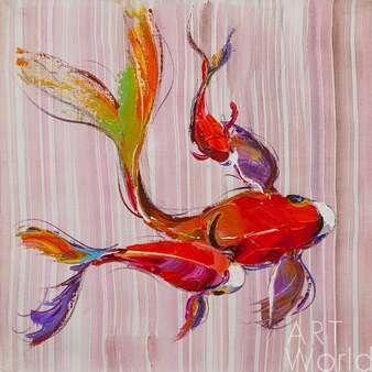 Картина маслом "Карпы Кои. Японская золотая рыбка на удачу N11" Артворлд.ру