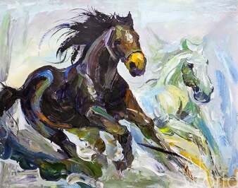 Картина маслом "Лошади. Навстречу ветру" Артворлд.ру