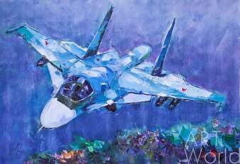 Картина маслом "Самолет Миг-35. В небесных просторах" Артворлд.ру