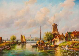 Картина маслом "Голландский пейзаж с мельницей N2" Артворлд.ру