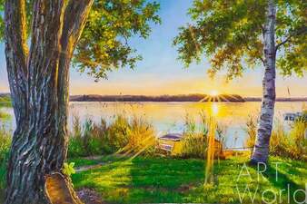 Картина маслом "Рассвет над озером" Артворлд.ру
