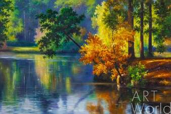 Пейзаж маслом "Осенним утром у озера" Артворлд.ру