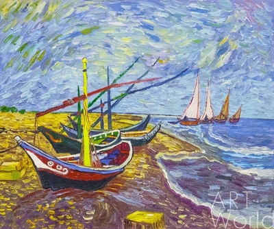 картина масло холст Рыбачьи лодки на берегу в Сен-Марье (копия Анджея Влодарчика), Ван Гог Артворлд.ру