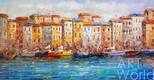 картина масло холст Картина "Пейзаж с парусниками на фоне города N4", Виверс Кристина, LegacyArt