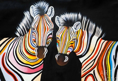 картина масло холст Картина маслом "Разноцветные зебры N12", Виверс Кристина, LegacyArt Артворлд.ру