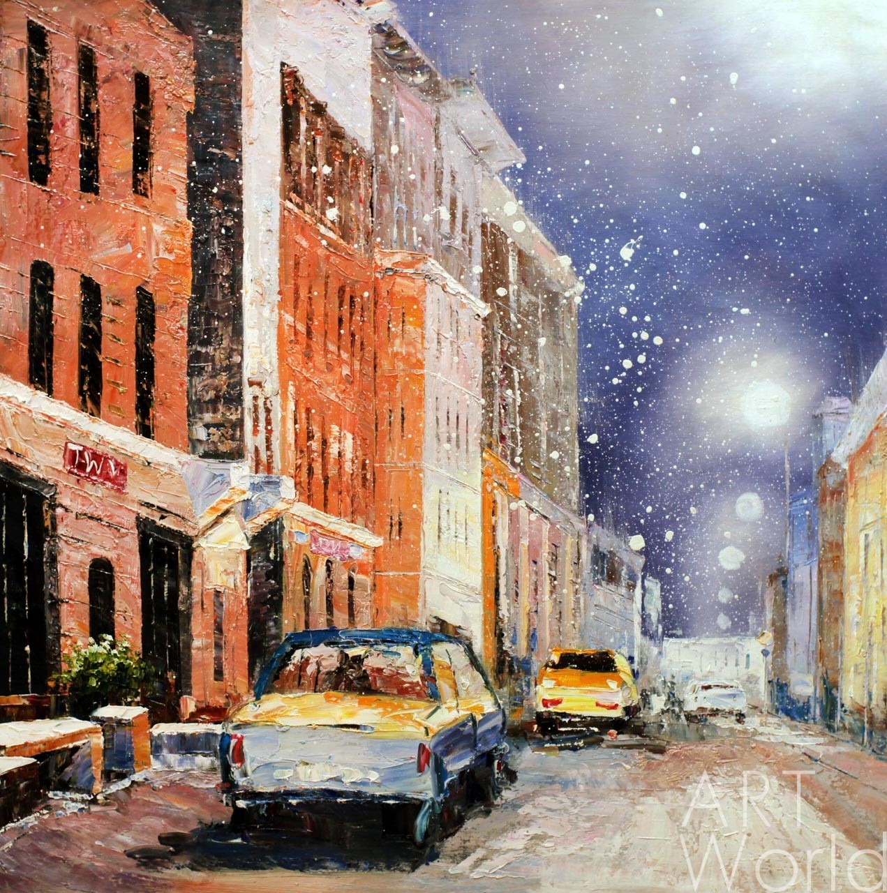 картина масло холст Пейзаж городской маслом "Улица под снегом", Виверс Кристина, LegacyArt