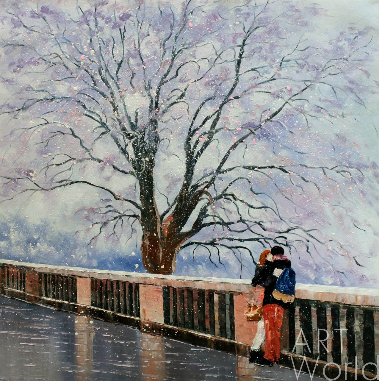картина масло холст Картина маслом "Tombe la neige (Падает снег)", Виверс Кристина, LegacyArt Артворлд.ру