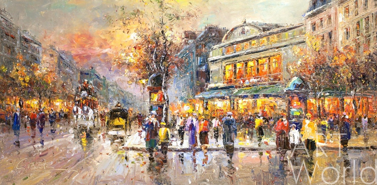 картина масло холст "Пейзаж Le Boulevard Paris (Парижские бульвары, копия Кристины Виверс) ", Бланшар Антуан (A. Blanchard)