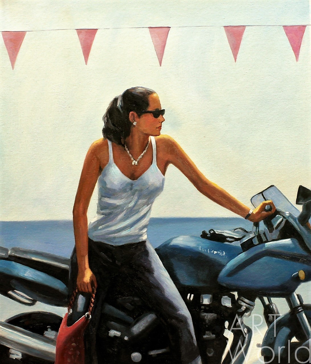 картина масло холст Копия картины Джека Веттриано "La fille la moto", худ. С.Камский, Веттриано Джек Артворлд.ру