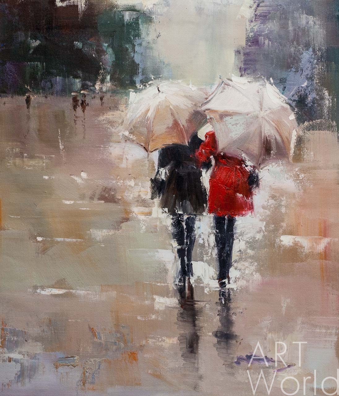 картина масло холст Картина маслом "Подруги. Прогулка под дождем", Камский Савелий, LegacyArt