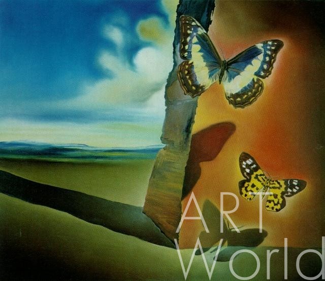 картина масло холст Картина маслом "Пейзаж с бабочками", копия картины Сальвадора Дали, Дали Сальвадор (Salvador Dalí) Артворлд.ру