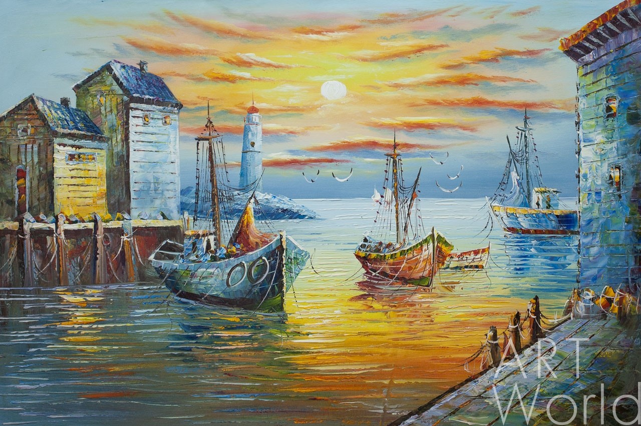 картина масло холст Пейзаж маслом "Корабли в северной бухте N1", Картины в интерьер, LegacyArt Артворлд.ру
